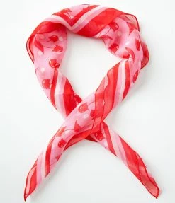 Emily The Strange X Unique Vintage Pink & Red Cherry Cats Hair Scarf