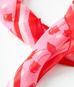 Emily The Strange X Unique Vintage Pink & Red Cherry Cats Hair Scarf