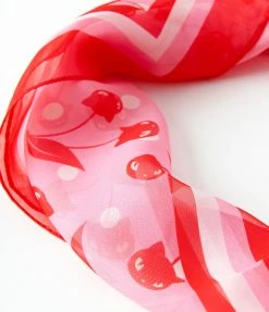 Emily The Strange X Unique Vintage Pink & Red Cherry Cats Hair Scarf