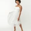 New Arrivals! Unique Vintage White Tulle & Floral Beading Bertie Swing Dress