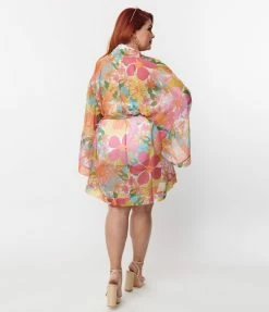Tops Unique Vintage 1970s Rainbow Floral Coverup