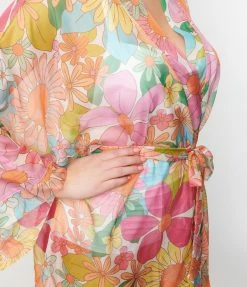 Tops Unique Vintage 1970s Rainbow Floral Coverup