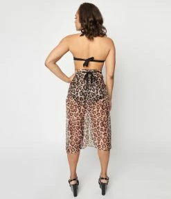 Unique Vintage Leopard Chiffon Print Wrap Sarong Coverup Swimwear
