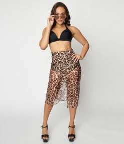 Unique Vintage Leopard Chiffon Print Wrap Sarong Coverup Swimwear
