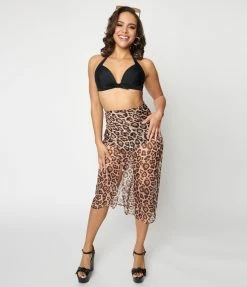 Unique Vintage Leopard Chiffon Print Wrap Sarong Coverup Swimwear