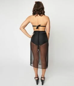 Unique Vintage Black Wrap Sarong Coverup Swimwear