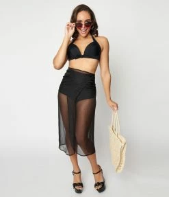 Unique Vintage Black Wrap Sarong Coverup Swimwear