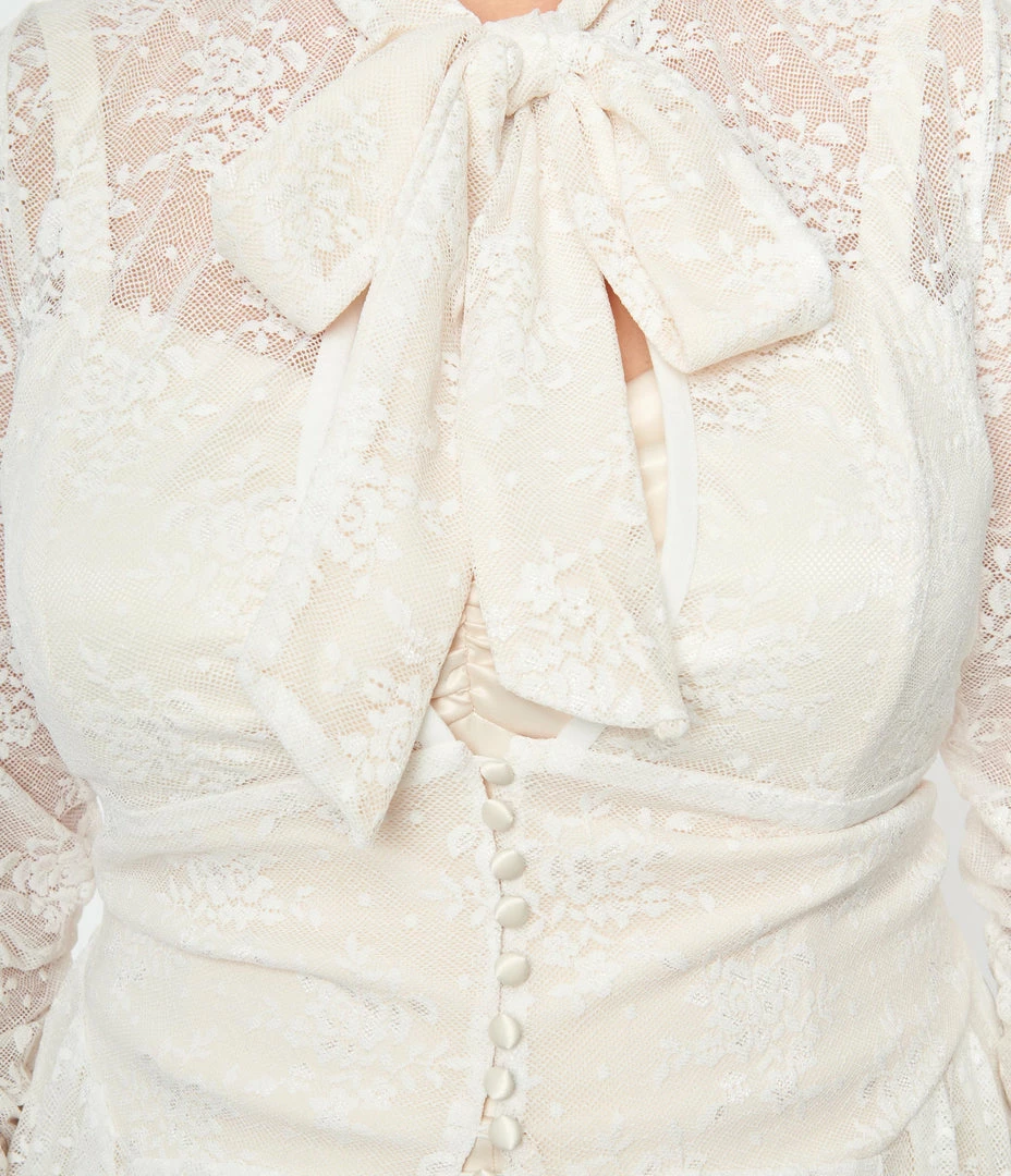 Unique Vintage Plus Size Ivory Floral Lace Bridal Tallullah Duster Clothing