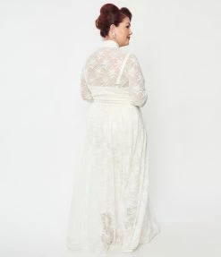 Unique Vintage Plus Size Ivory Floral Lace Bridal Tallullah Duster Clothing