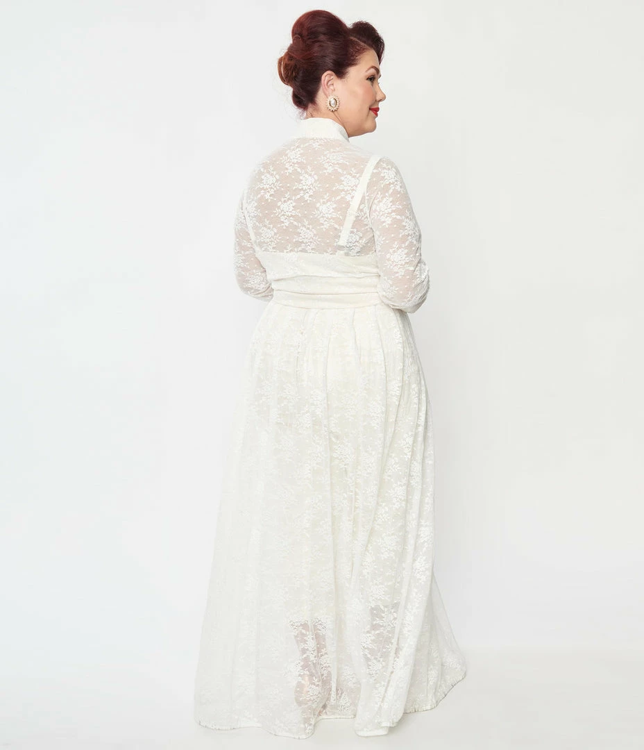 Unique Vintage Plus Size Ivory Floral Lace Bridal Tallullah Duster Clothing