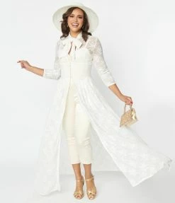Unique Vintage Ivory Floral Lace Bridal Tallullah Duster Clothing