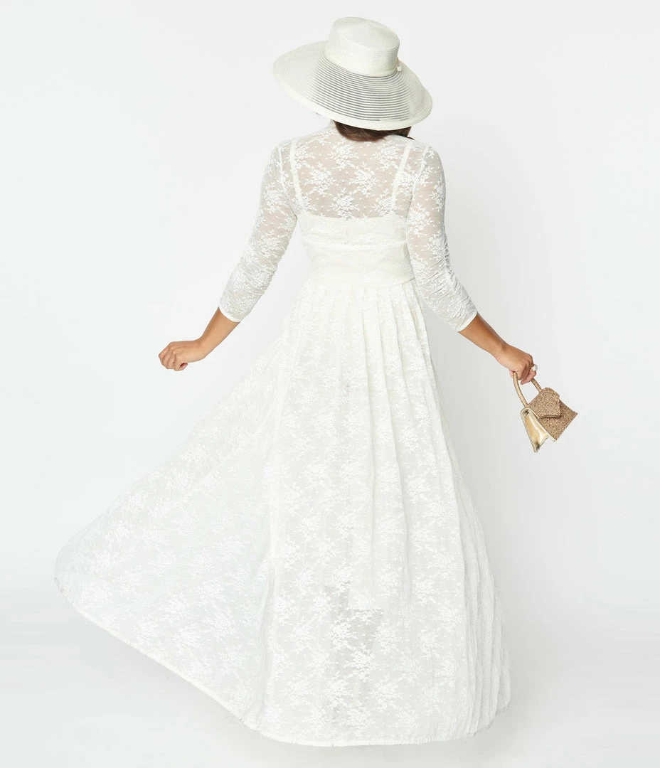 Unique Vintage Ivory Floral Lace Bridal Tallullah Duster Clothing