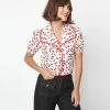 Smak Parlour White & Ladybug Print Wide Lapel Collar Blouse