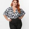 Clothing Unique Vintage Plus Size Black & Wild Horses Flutter Sleeve Bodysuit