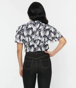 Unique Vintage Black & Wild Horses Flutter Sleeve Bodysuit