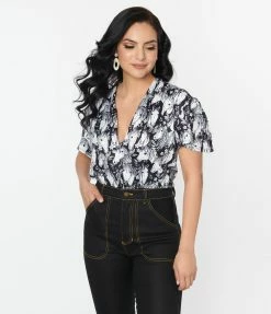 Unique Vintage Black & Wild Horses Flutter Sleeve Bodysuit