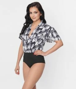 Unique Vintage Black & Wild Horses Flutter Sleeve Bodysuit