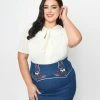 Clothing Unique Vintage Plus Size Ivory Lace Neck Tie Top