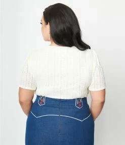 Clothing Unique Vintage Plus Size Ivory Lace Neck Tie Top