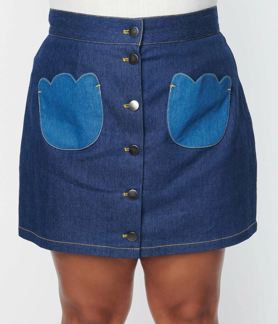 Smak Parlour Plus Size Dark Denim Tulip Match Game Mini Skirt Clothing