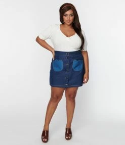 Smak Parlour Plus Size Dark Denim Tulip Match Game Mini Skirt Clothing
