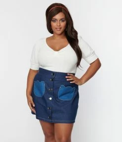 Smak Parlour Plus Size Dark Denim Tulip Match Game Mini Skirt Clothing