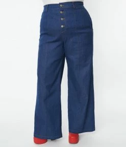 Smak Parlour Plus Size Dark Denim Wide Leg Jeans Clothing