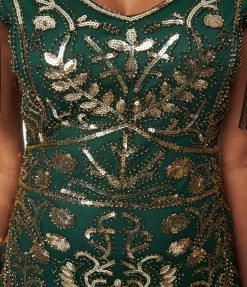 Unique Vintage 1920s Emerald & Gold Sequin Fringe Flapper Dress New Arrivals!