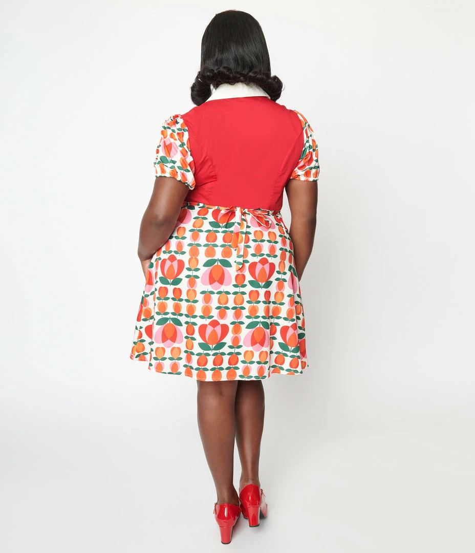 Smak Parlour Plus Size Red & Orange Tulip Mini Shirt Dress Clothing