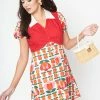 Smak Parlour Red & Orange Tulip Mini Shirt Dress