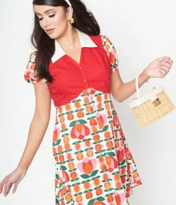 Smak Parlour Red & Orange Tulip Mini Shirt Dress