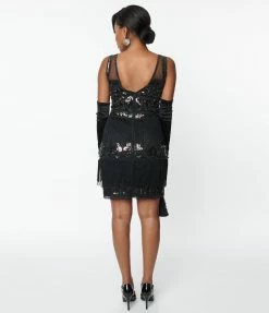 Unique Vintage 1920s Black & Iridescent Sequin Sleeveless Flapper Dress