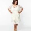 Smak Parlour Smak Parlor Plus Size Ivory Embroidered Lace Mini Caftan