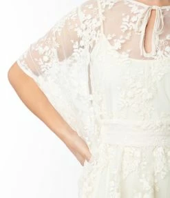 Smak Parlour Smak Parlor Ivory Embroidered Lace Mini Caftan