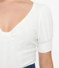 Clothing Smak Parlour White Pointelle Short Sleeve Knit Top