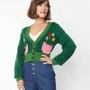 Smak Parlour Green & Pink Flower Pocket Cardigan Clothing