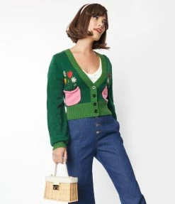 Smak Parlour Green & Pink Flower Pocket Cardigan Clothing