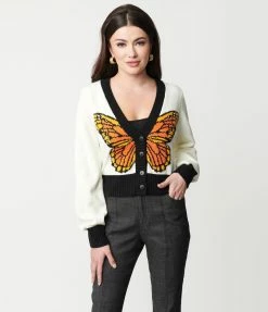 Clothing Smak Parlour Cream & Butterfly Cardigan