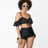 Swimwear Unique Vintage Black Ruffle Swim Top
