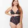 New Arrivals! Unique Vintage Plus Size Black & Hot Pink Cherry Pin Dot Monroe Swim Top