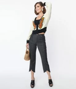 Clothing Smak Parlour Black Denim Notched Capri Jeans