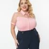 Unique Vintage Plus Size Light Pink & Floral Mesh Sweetheart Top Clothing
