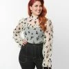 Unique Vintage Plus Size Ivory & Black Floral Lace Donna Blouse Tops