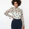 Unique Vintage Ivory & Black Floral Lace Donna Blouse