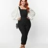 Clothing Unique Vintage Plus Size Black & White Pin Dot Skinny Leg Overalls