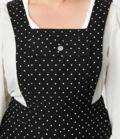 Clothing Unique Vintage Plus Size Black & White Pin Dot Skinny Leg Overalls