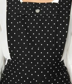 Unique Vintage Black & White Pin Dot Skinny Leg Overalls Clothing