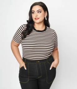 Unique Vintage Plus Size Black & Pink Striped Back To Basics Top