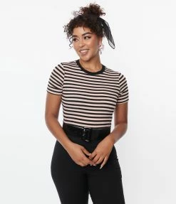 Unique Vintage Black & Pink Striped Back To Basics Top