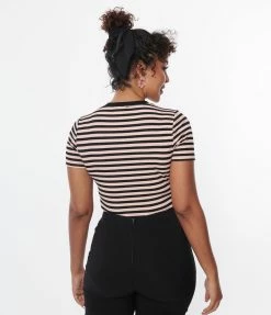 Unique Vintage Black & Pink Striped Back To Basics Top